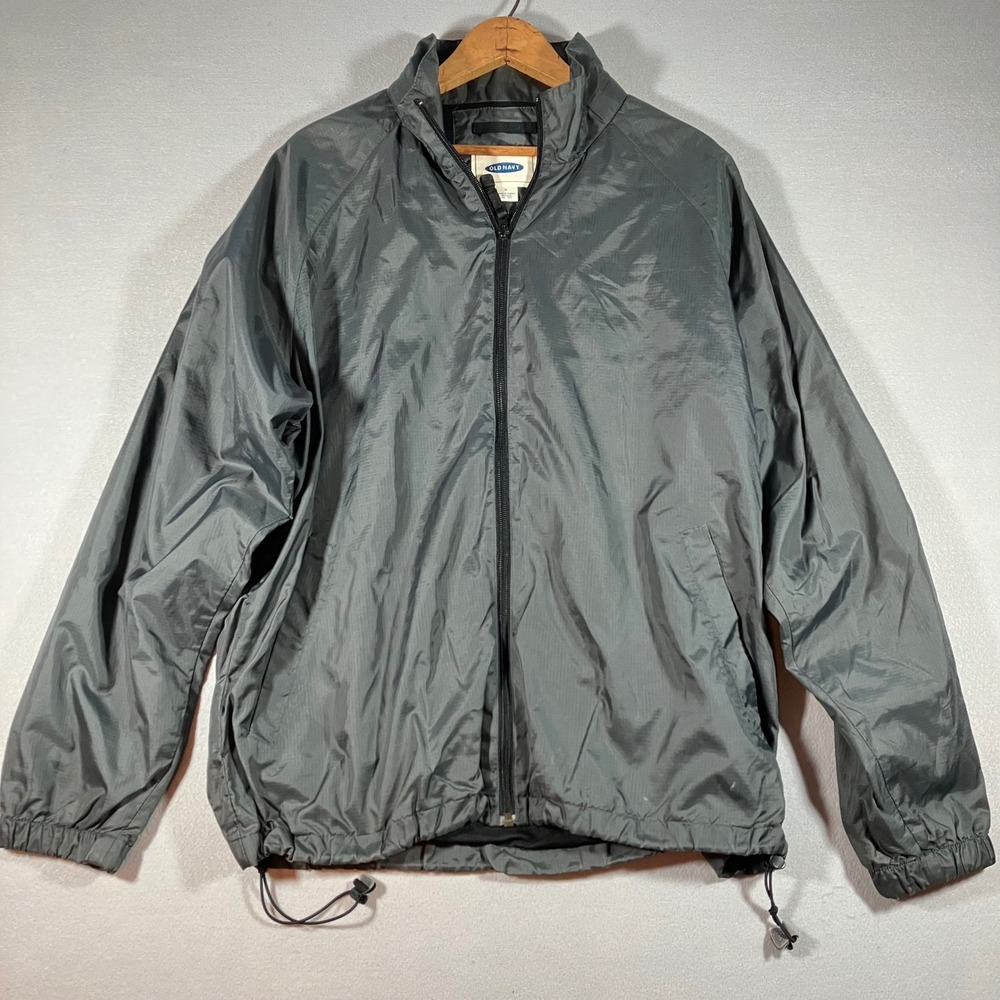 Vtg Old Navy Mens Gray Ripstop Windbreaker Jacket Mesh Lined Full Zip Size M Y2K